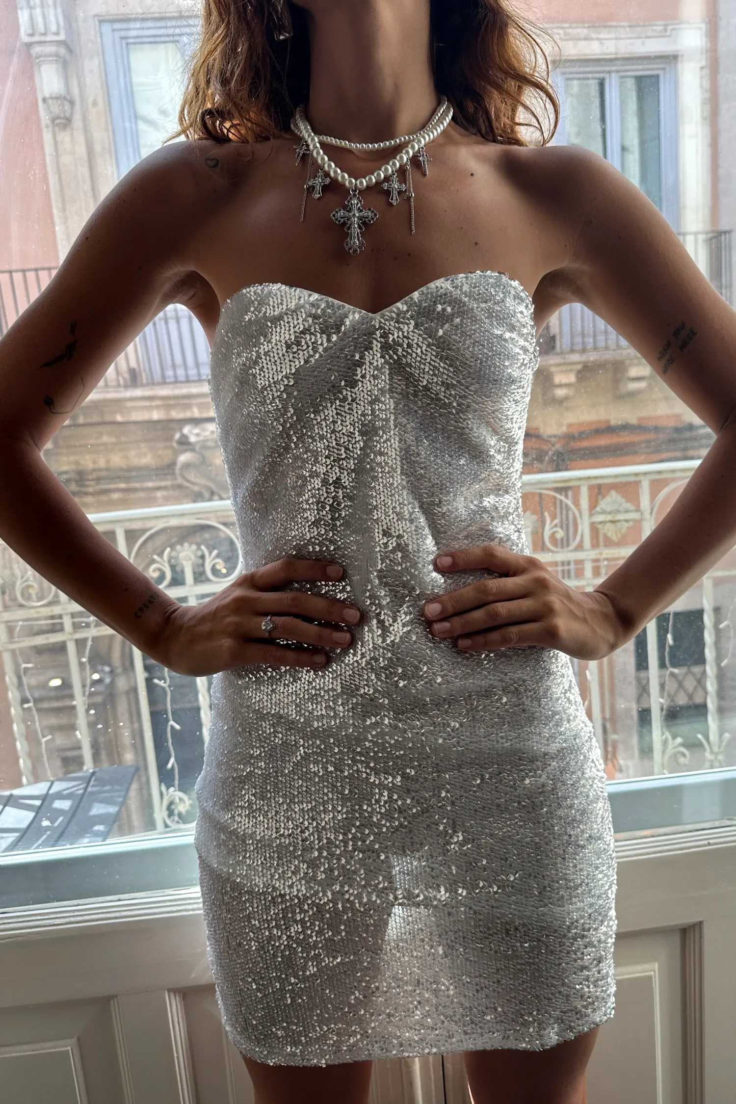 Online Celeste White and Silver Sequin Mini Dress Denim + Diamonds Bachelorette|Engagement Party