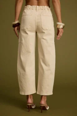 New Chandler Beige Barrel Jeans Pants|The White Edit