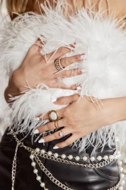 Fashion Chanel White Faux Feather Top Date Night Tops|Bridal Tops