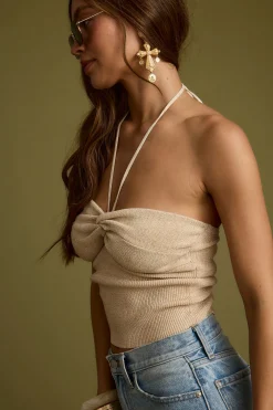 Best Cherished Gold Lurex Halter Top Date Night Tops|Going Out Tops