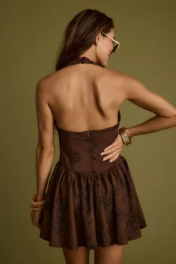Discount Chocolate Rouge Drop Waist Halter Mini Dress Date Night Dresses|Party Dresses