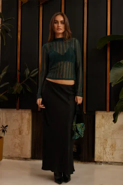 Fashion Claire Emerald Mesh Long Sleeve Top Going Out Tops|Long Sleeves