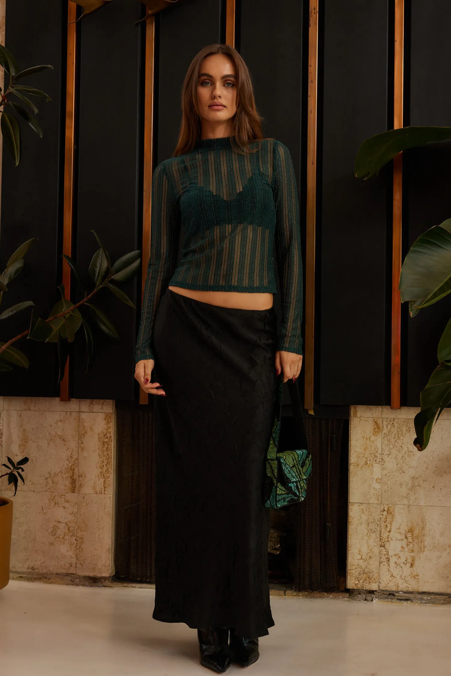 Fashion Claire Emerald Mesh Long Sleeve Top Going Out Tops|Long Sleeves
