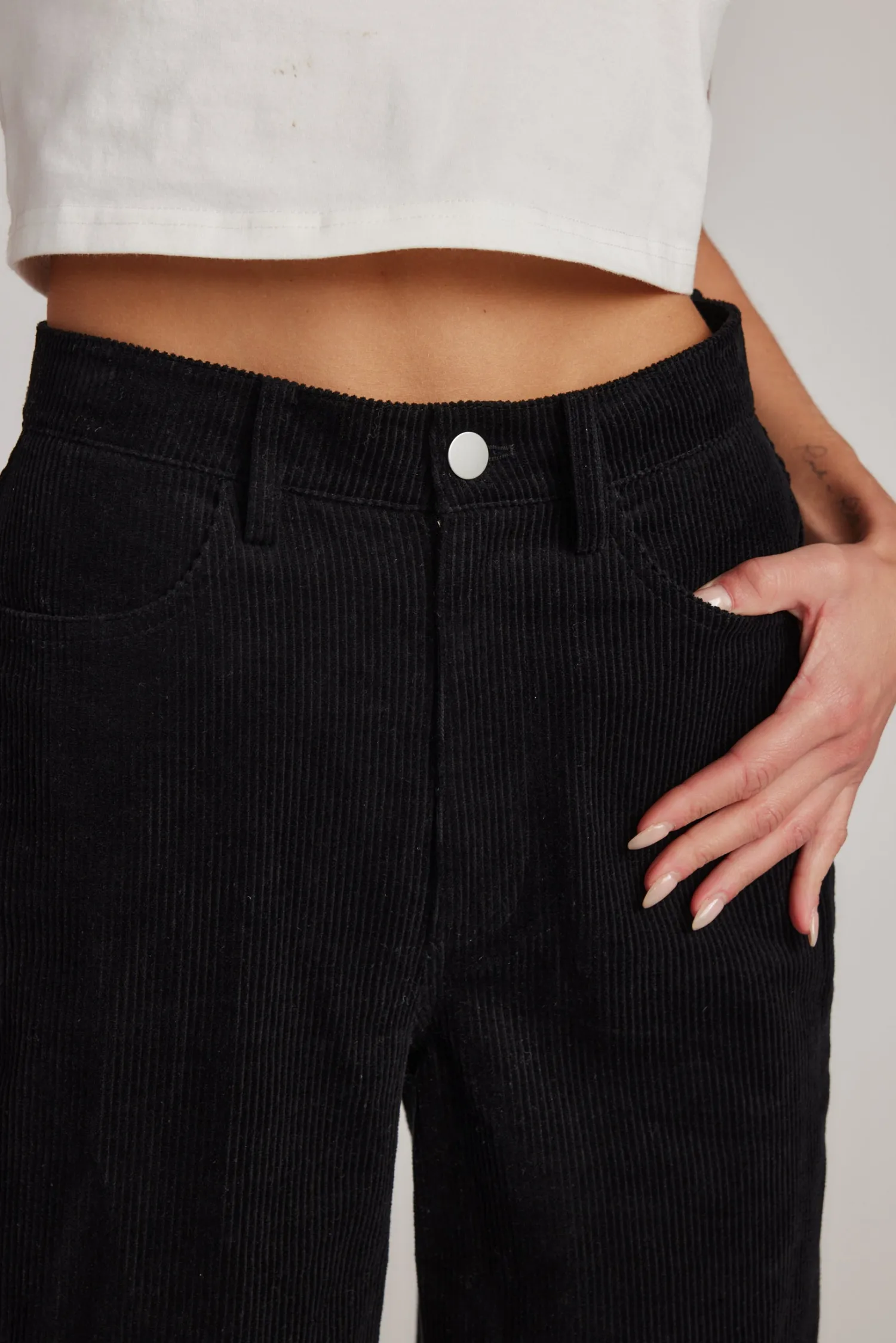 Hot Clarence Black Corduroy Pants Work Wear Bottoms|Pants