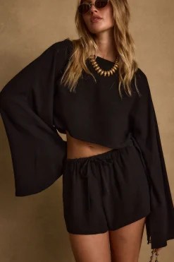 Outlet Clear Breeze Black Linen Top Sets|Sets
