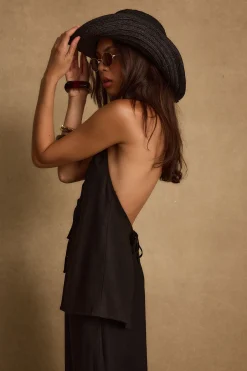 Sale Clear Breeze Black Tie Linen Top Sets|Sets