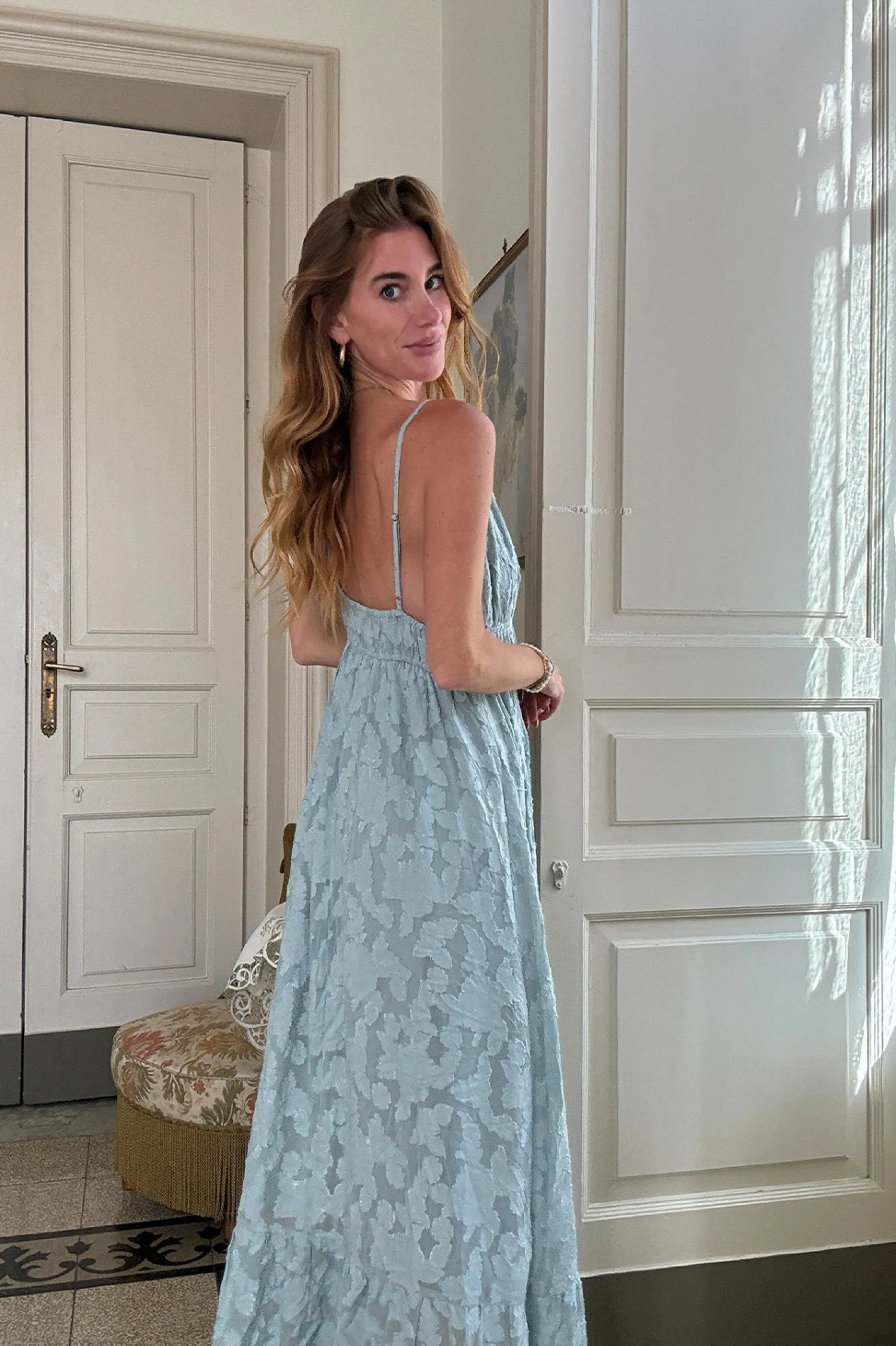 Fashion Clemente Blue Textured Maxi Dress Seashells + Wedding Bells|Day Dresses