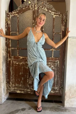 Fashion Clemente Blue Textured Maxi Dress Seashells + Wedding Bells|Day Dresses