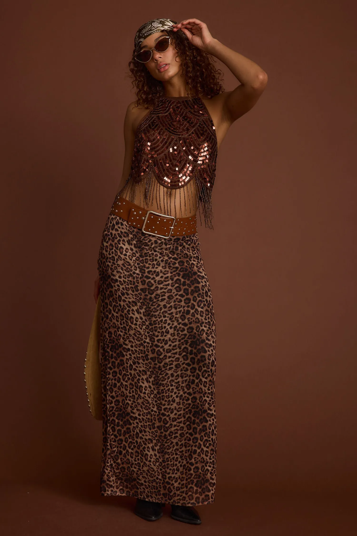 Fashion Cleo Espresso Beaded Halter Top Date Night Tops|Going Out Tops