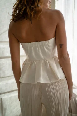 Discount Colette Ivory Plunge Satin Peplum Top Date Night Tops|Bridal Tops