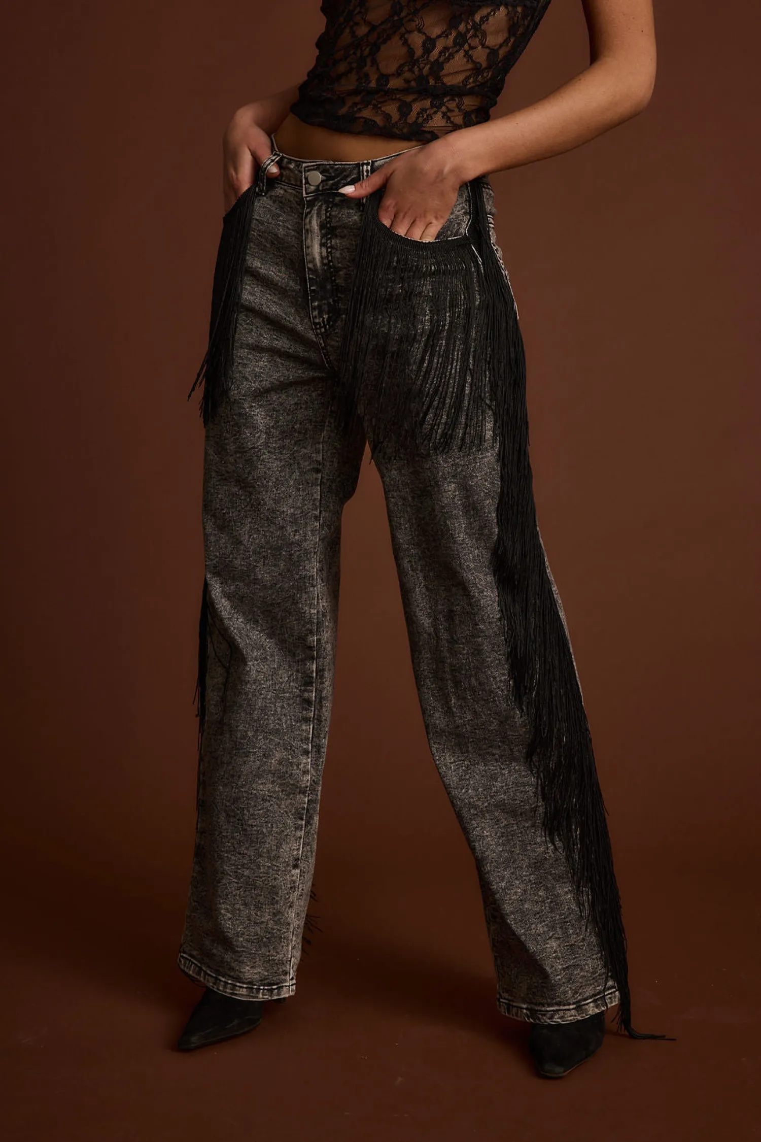 Outlet Colt Washed Black Fringe Denim Pants Denim|Pants