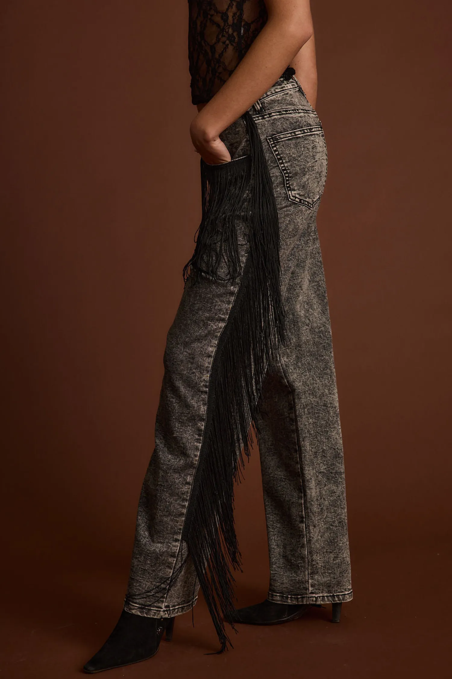 Outlet Colt Washed Black Fringe Denim Pants Denim|Pants