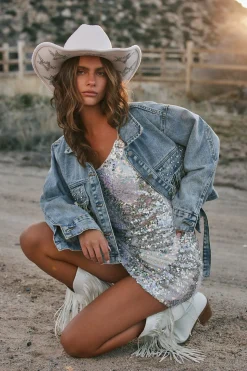 Fashion Cosmopolitan Sequin Mini Dress Denim + Diamonds Bachelorette|Western Bachelorette