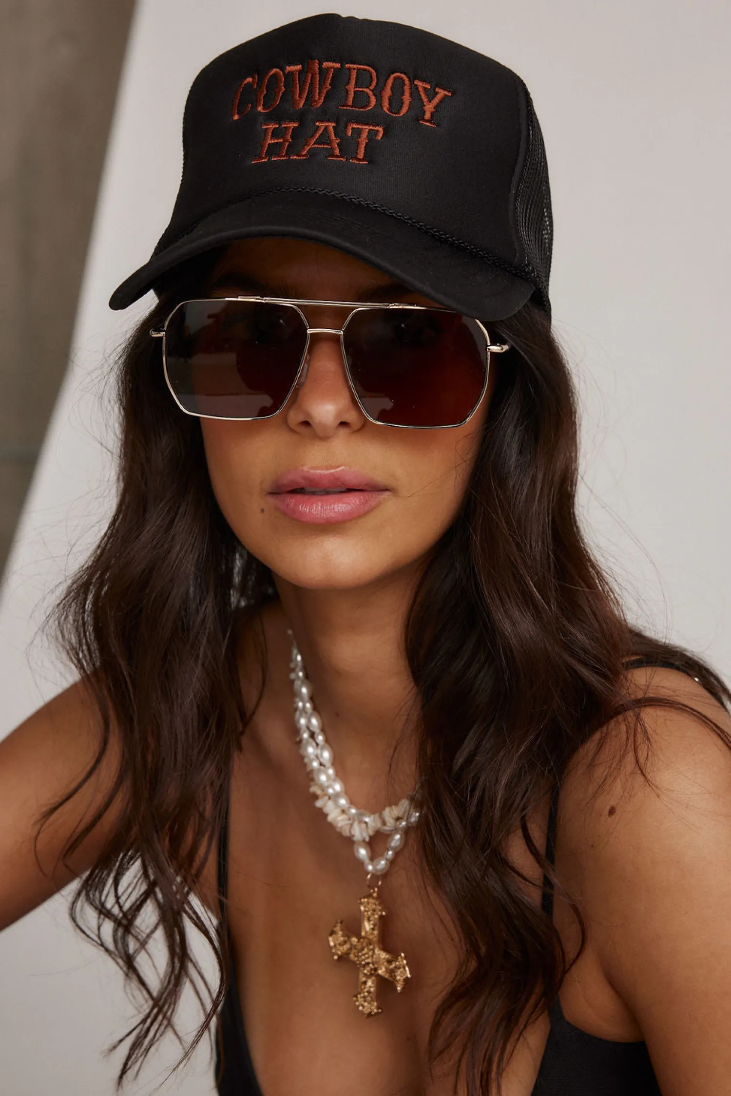 New Cowboy Hat Embroidered Black Trucker Hat Hats|Festival Style Steals