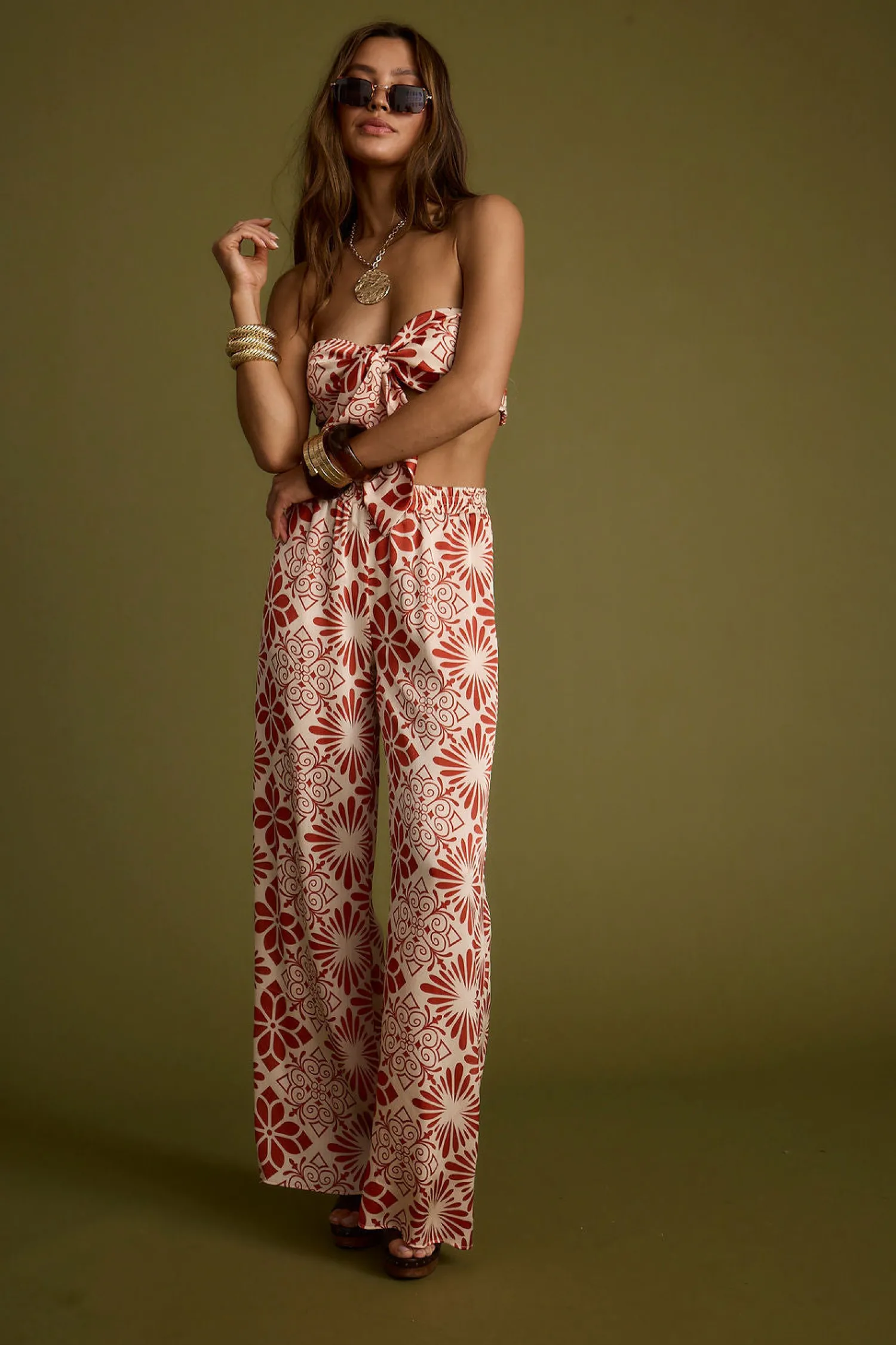 Discount Cubana Rust Satin Pants Pants|Sets