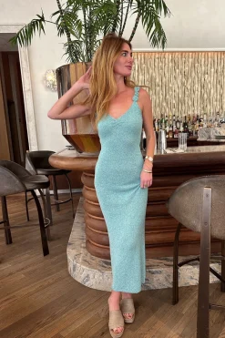 New Cyrus Blue Knit Maxi Dress Seashells + Wedding Bells|Day Dresses