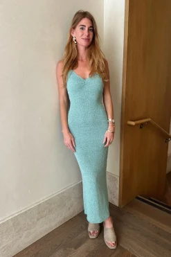 New Cyrus Blue Knit Maxi Dress Seashells + Wedding Bells|Day Dresses
