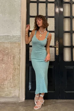 New Cyrus Blue Knit Maxi Dress Seashells + Wedding Bells|Day Dresses
