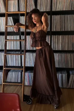 Online Dahlia Brown Maxi Skirt Date Night Bottoms|Skirts