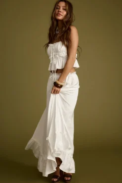 Fashion Dahlia White Satin Maxi Skirt Date Night Bottoms|Going Out Bottoms