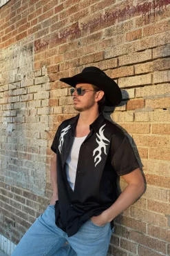Sale Danica Mens Black Button Up Top Going Out Tops|Festival Tops
