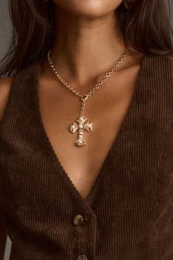 Online Daniela Gold Pearl Cross Necklace Jewelry|Golden Hour Bachelorette