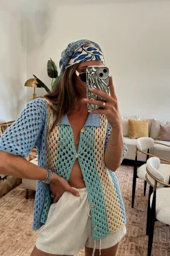 Hot Delmar Crochet Button Shirt Tees + Tanks|Vacation Tops