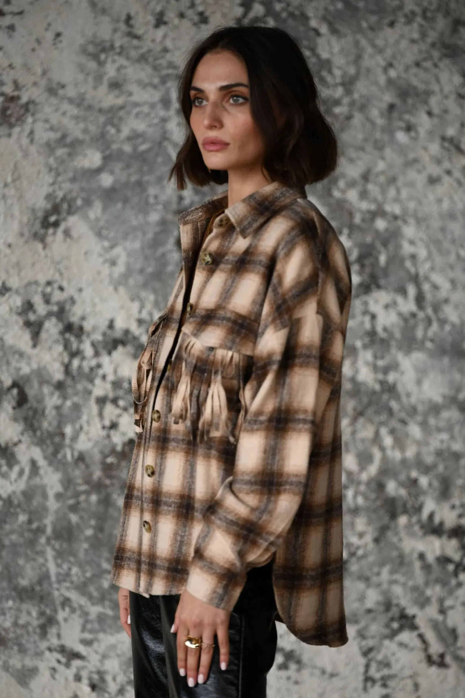 Fashion Devin Brown Fringe Shacket Jackets