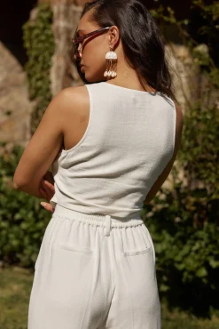 Sale Diane White Linen Vest Workwear Tops|Bridal Tops