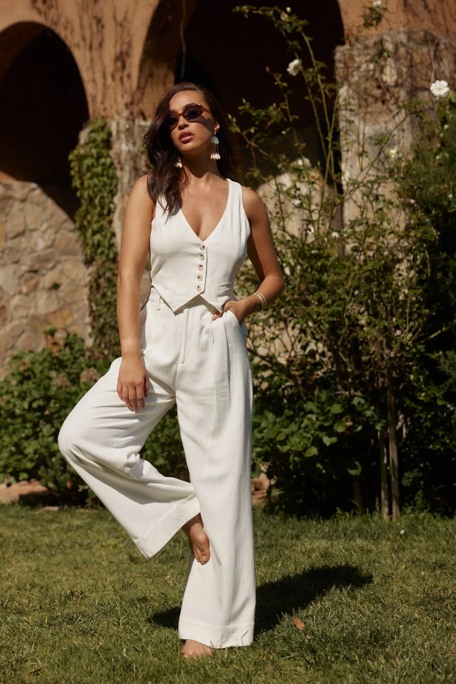 Sale Diane White Linen Vest Workwear Tops|Bridal Tops