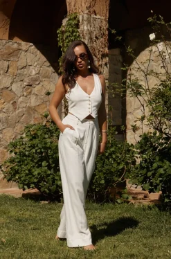Sale Diane White Linen Vest Workwear Tops|Bridal Tops