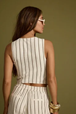 Hot Diane White Striped Vest Sets|Sets