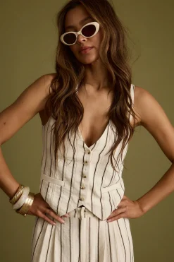 Hot Diane White Striped Vest Sets|Sets
