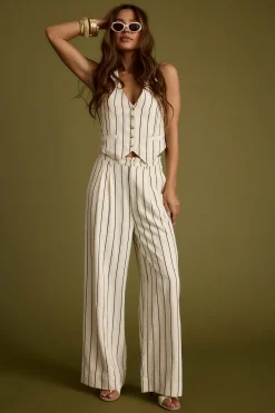 Hot Diane White Striped Vest Sets|Sets