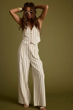 Hot Diane White Striped Vest Sets|Sets
