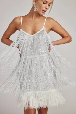 Sale Disco Fever Silver Fringe Mini Dress Denim + Diamonds Bachelorette|Festival Dresses