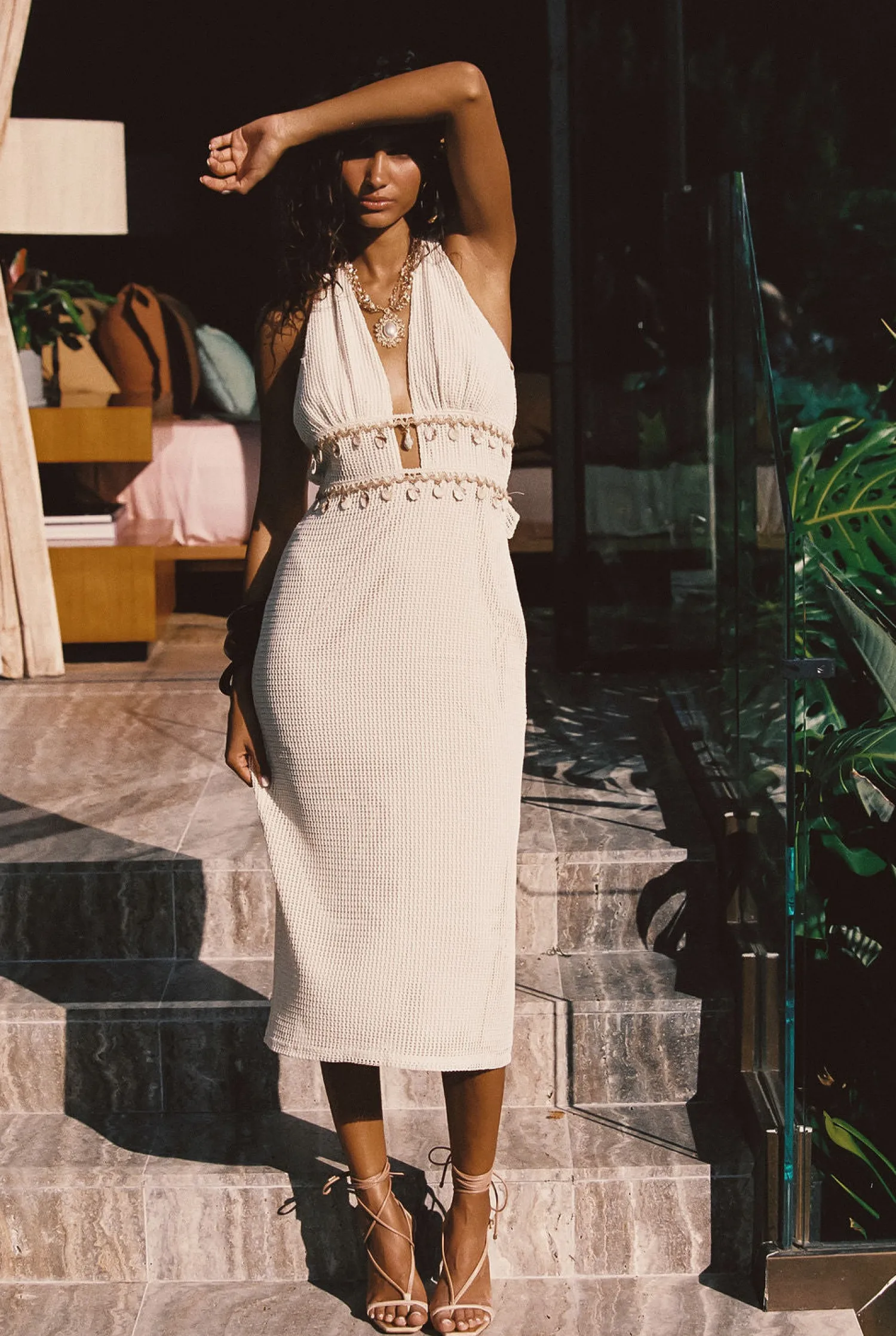 New Divine Ivory Shell Embellished Midi Dress The White Edit|Golden Hour Bachelorette