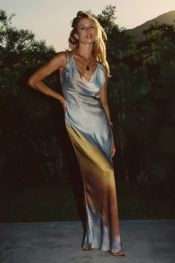 New Dolce Golden Ombre Cowl Neck Maxi Dress Date Night Dresses|Vacation Dresses