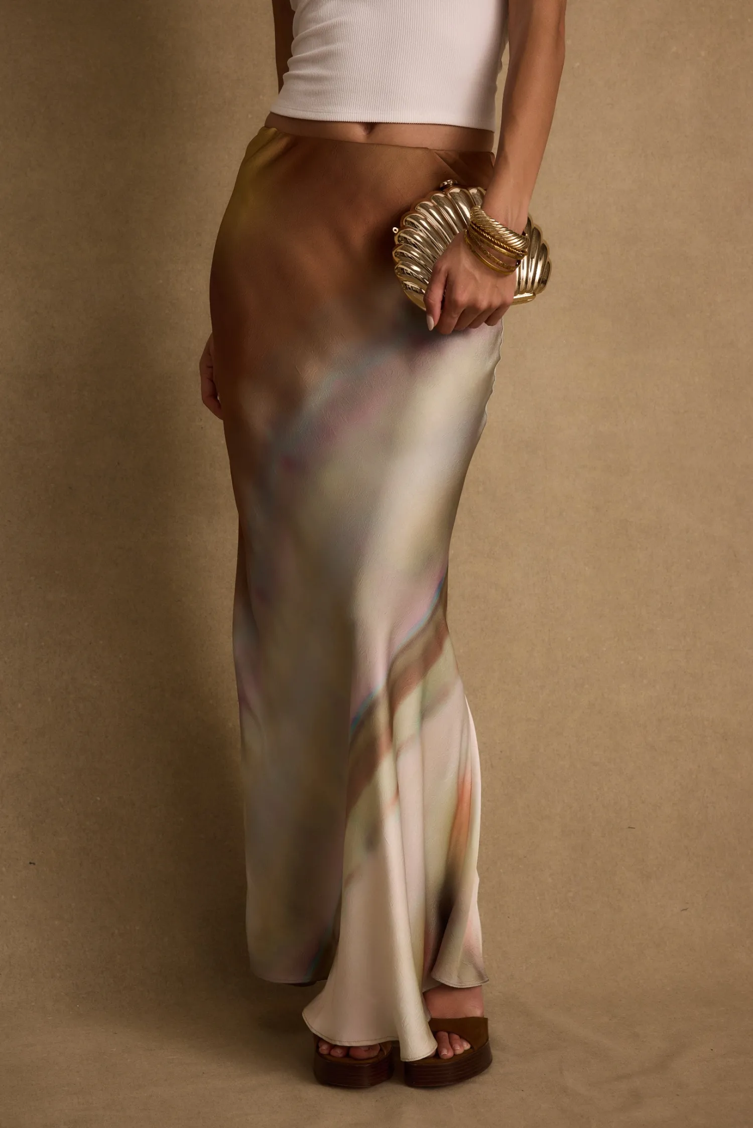 Discount Dolce Golden Ombre Satin Maxi Skirt Date Night Bottoms|Skirts