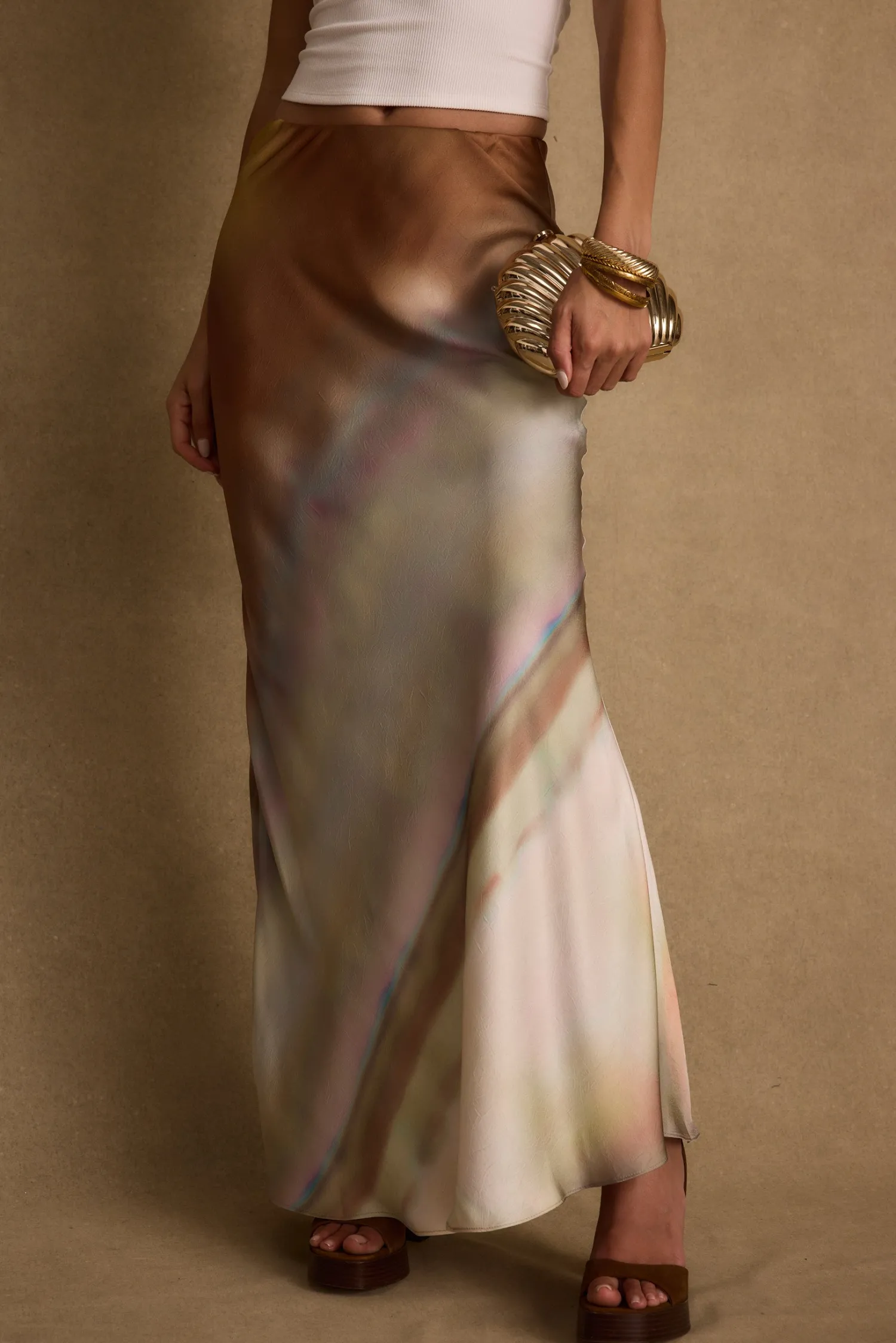 Discount Dolce Golden Ombre Satin Maxi Skirt Date Night Bottoms|Skirts