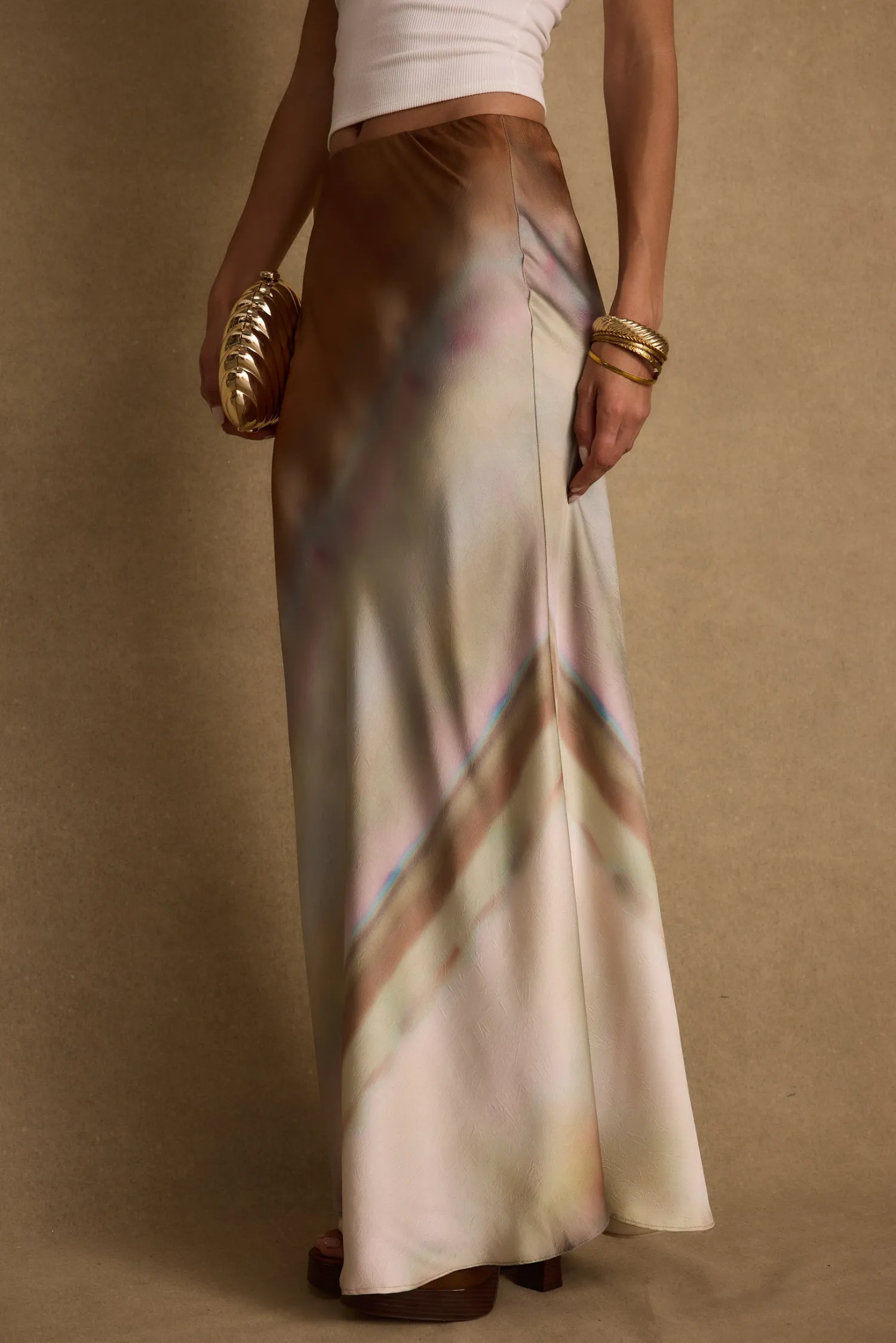 Discount Dolce Golden Ombre Satin Maxi Skirt Date Night Bottoms|Skirts