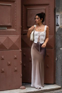 New Dolce Mocha Ombre Satin Maxi Skirt Skirts|Vacation Bottoms
