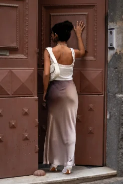 New Dolce Mocha Ombre Satin Maxi Skirt Skirts|Vacation Bottoms