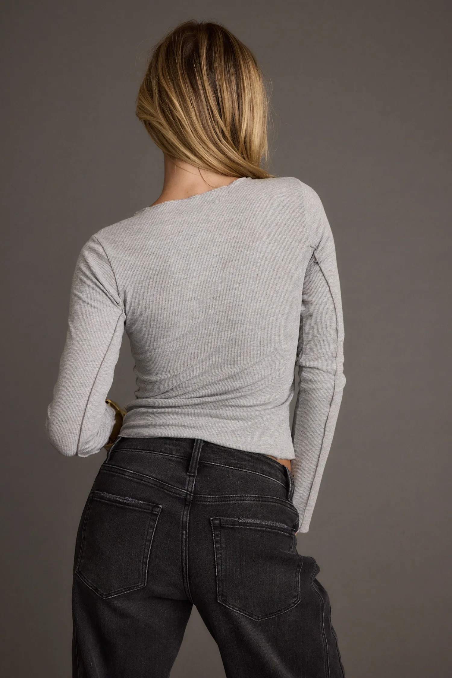 Clearance Drifter Grey Seamed Longsleeve Top Long Sleeves