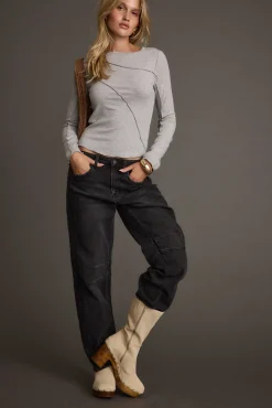 Clearance Drifter Grey Seamed Longsleeve Top Long Sleeves