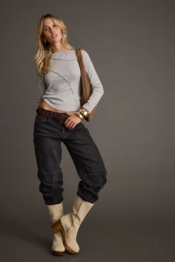 Clearance Drifter Grey Seamed Longsleeve Top Long Sleeves