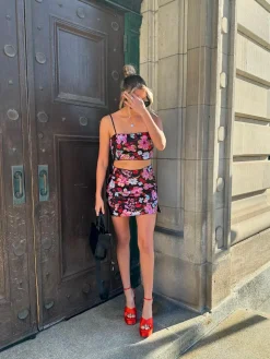 Fashion Dynamo Floral Sequin Crop Top Going Out Tops|Tees + Tanks