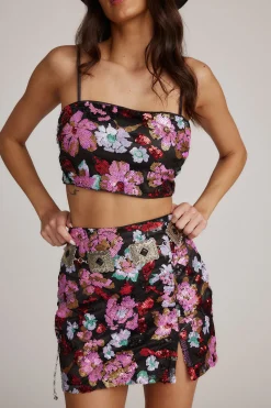Fashion Dynamo Floral Sequin Crop Top Going Out Tops|Tees + Tanks