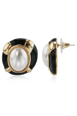 Clearance Emilie Pearl Gold and Black Earrings Jewelry