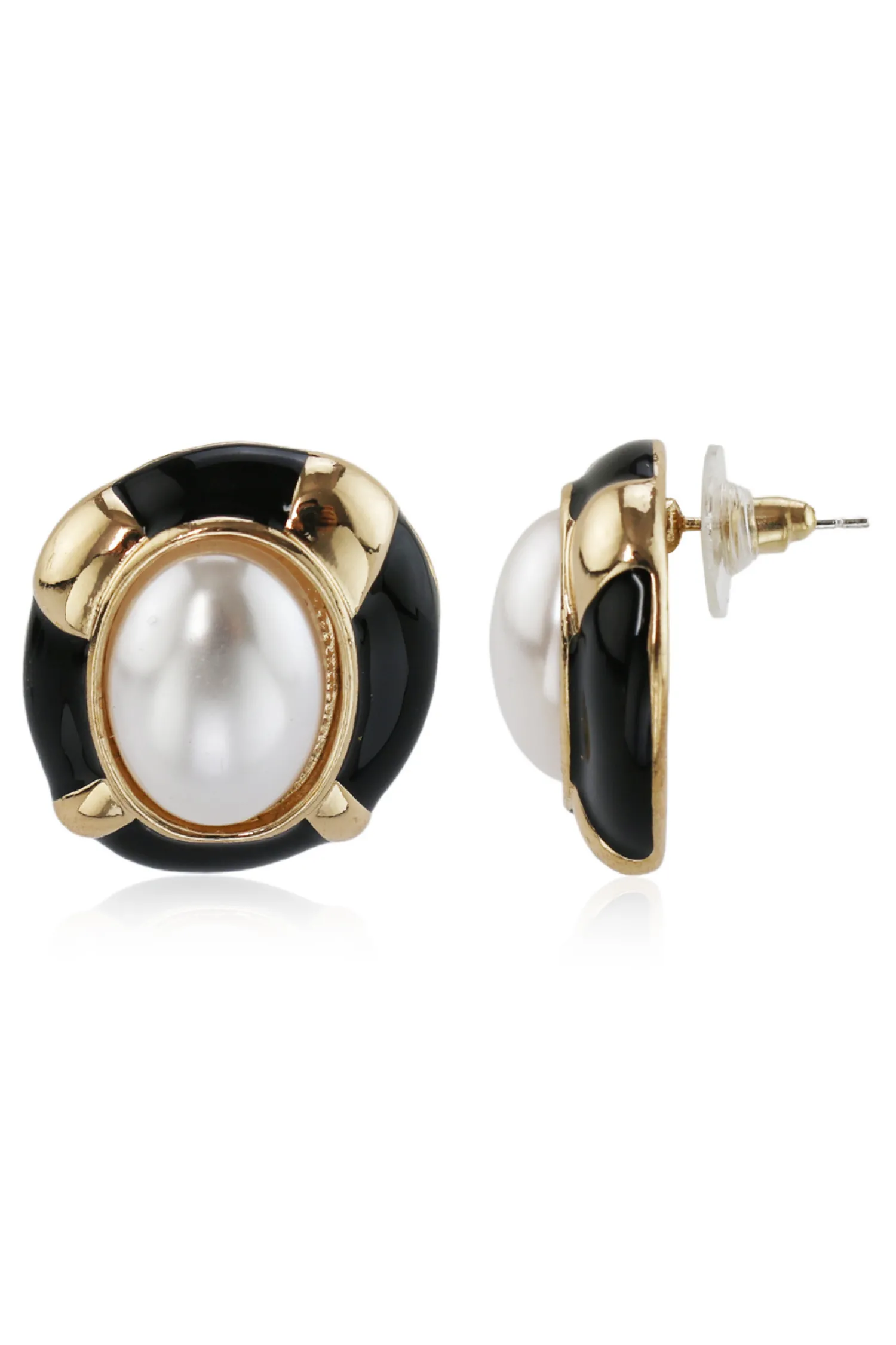 Clearance Emilie Pearl Gold and Black Earrings Jewelry